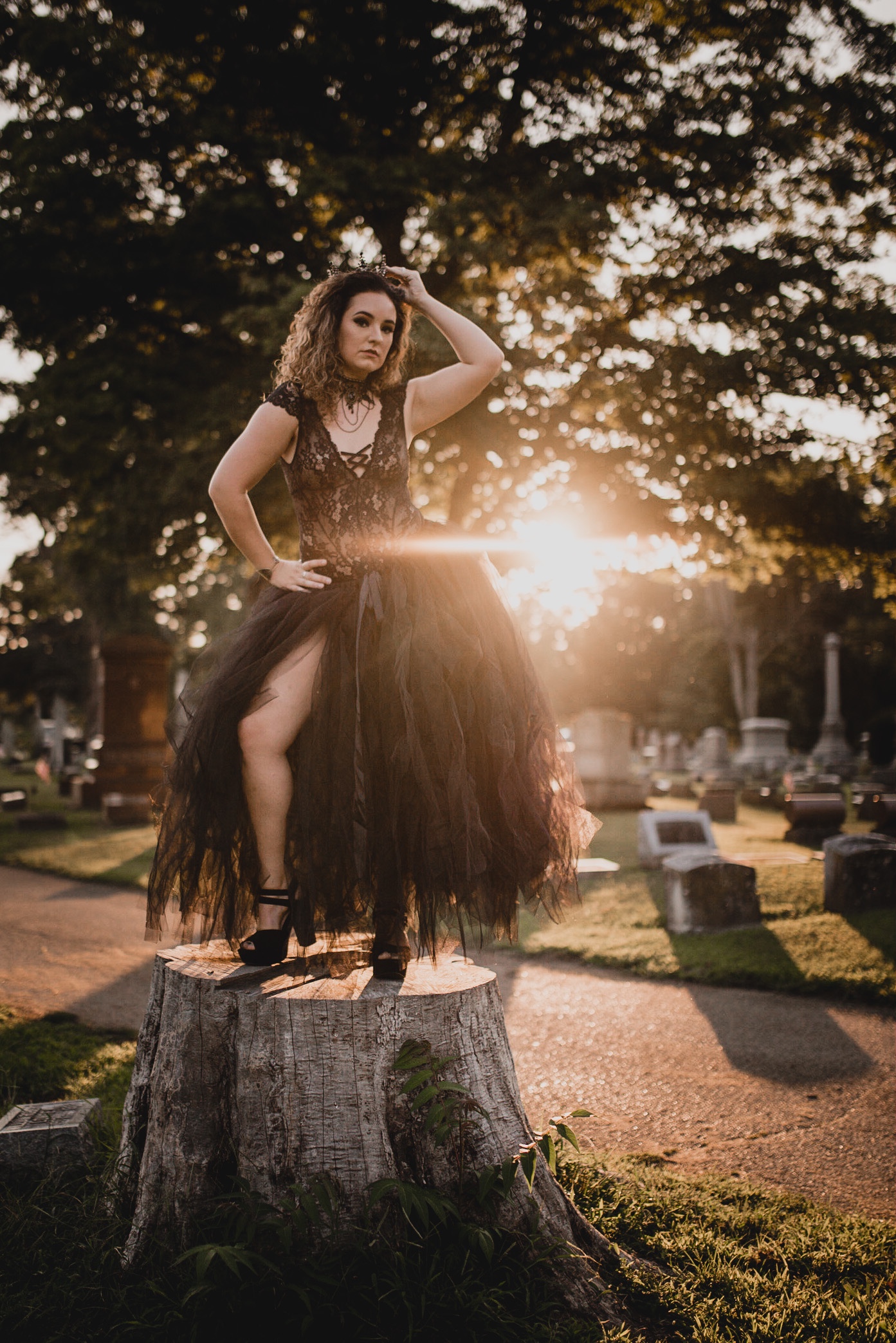 Dirty thirty rip to my youth black dress princess session boudoir graveyard sunset Savannah Ohio photographer 