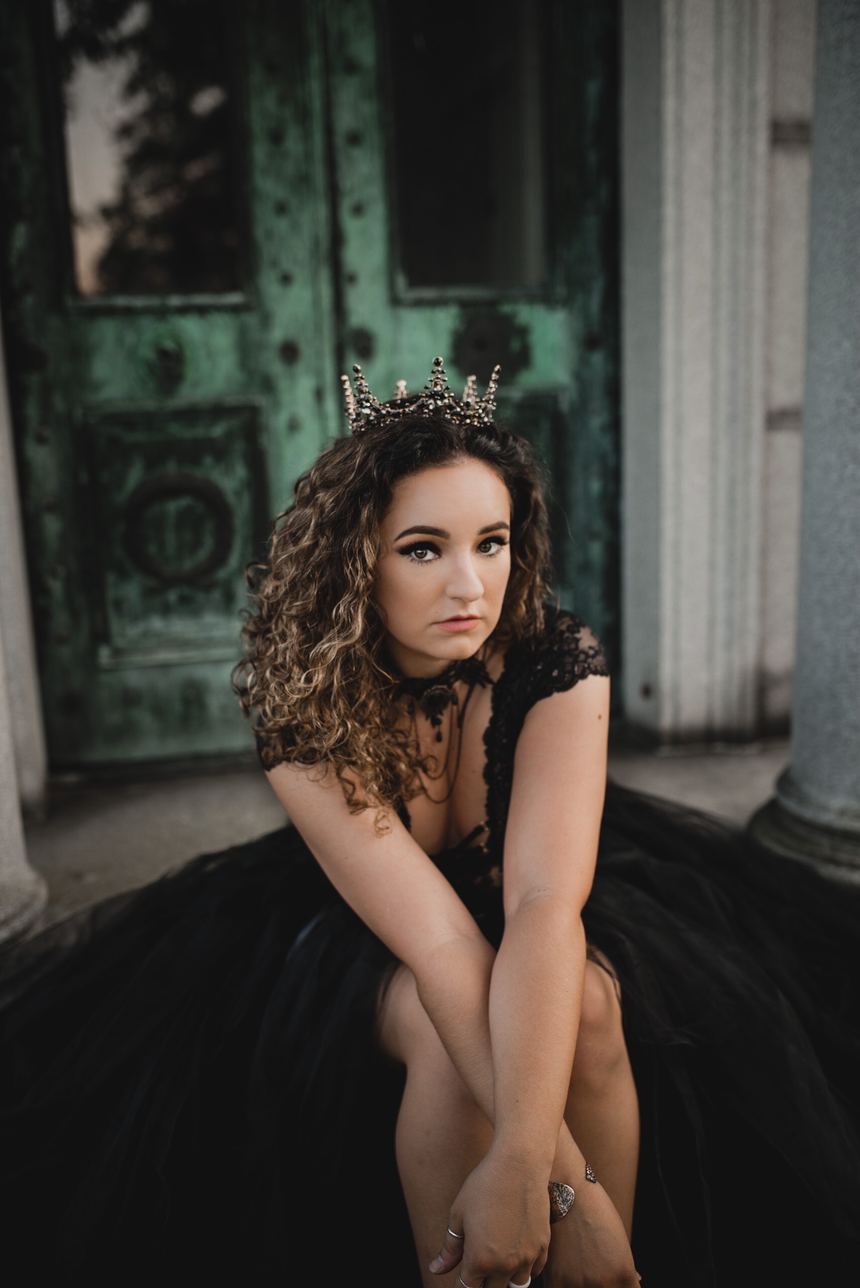 Dirty thirty rip to my youth black dress princess session boudoir graveyard sunset Savannah Ohio photographer  crown